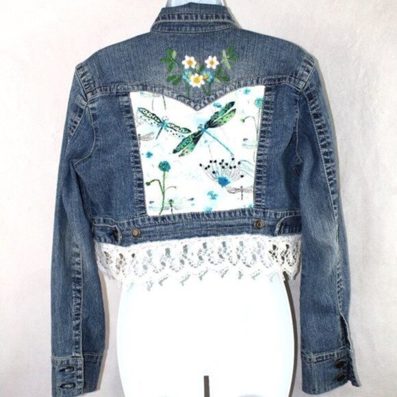 OOAK Repurposed Denim Embroidered & Beaded Art Jacket - Picture 1 of 14